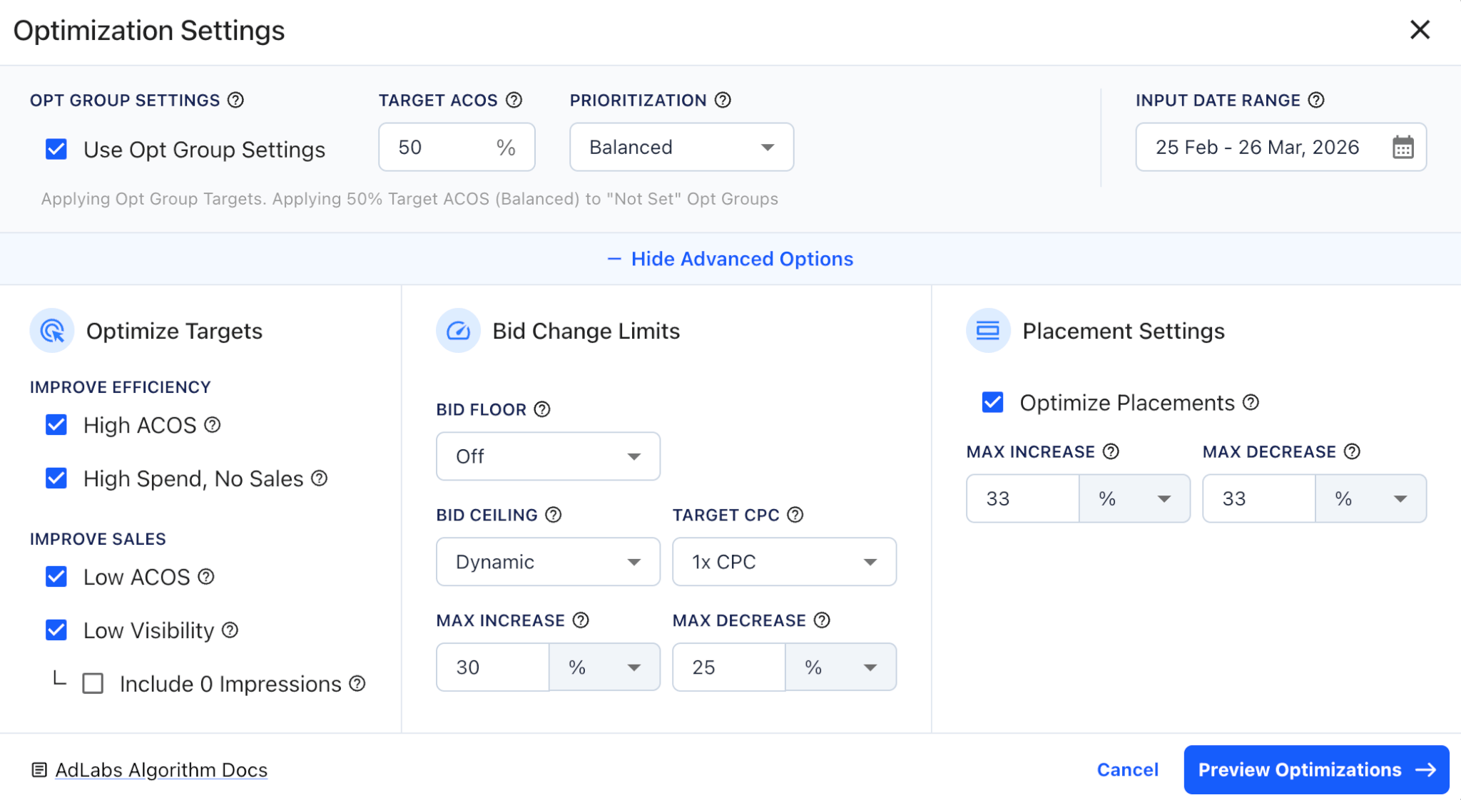 Amazon Ads campaign bidding strategy selection interface showing Dynamic bids down only, Dynamic bids up and down, and Fixed bids options